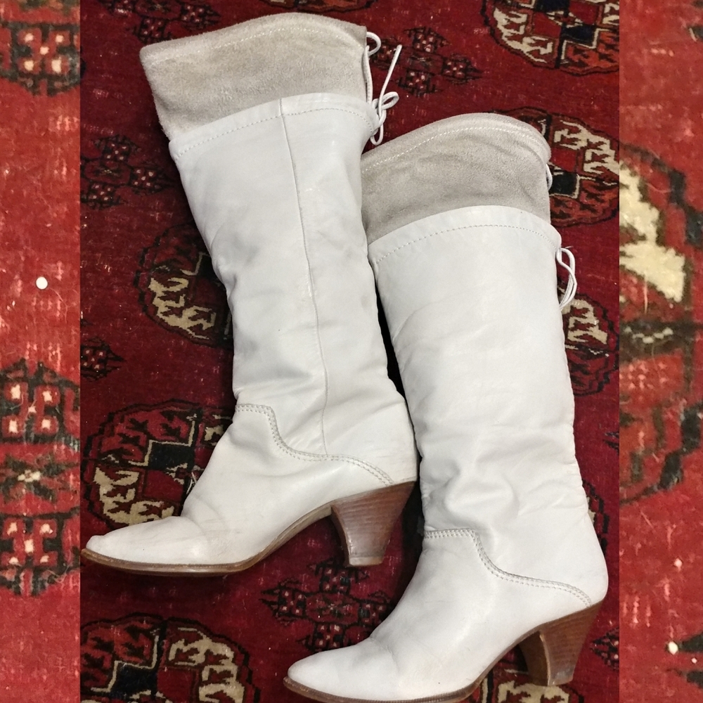 White Leather and Suede Boots